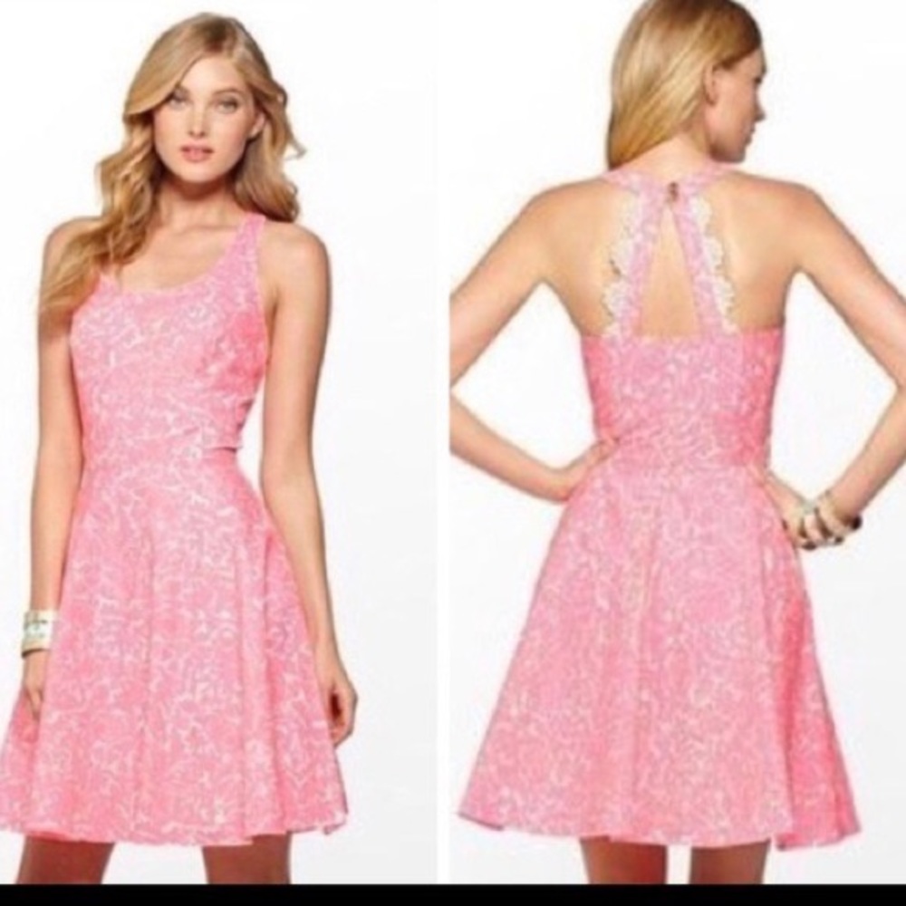 Lilly Pulitzer white and pink dress with gold hardware and lace